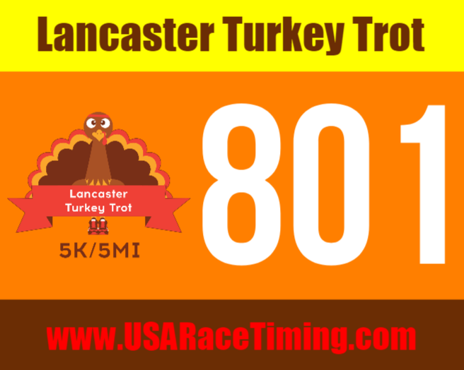 Lancaster Turkey Trot Race Bib 5k & 5mi