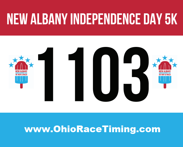 Race Bib New Albany Independence Day 5k Run Walk and Kids FUN Run USA and Ohio Race Timing and Event Management