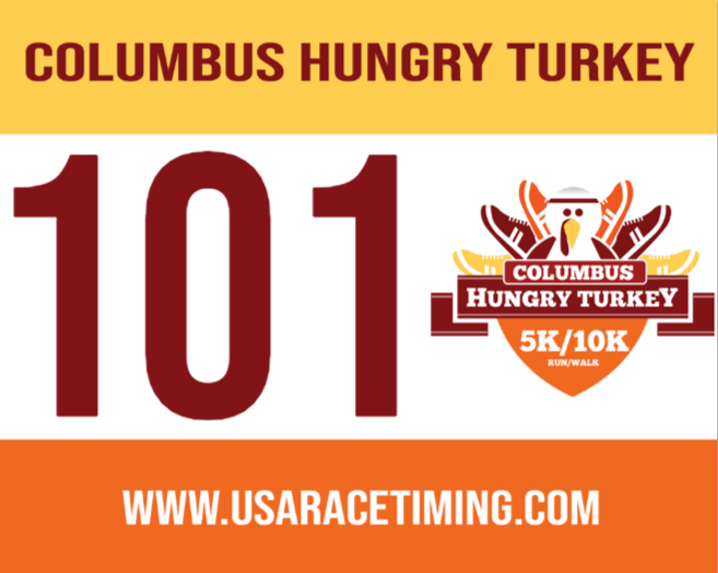 Columbus Hungry Turkey Race Bib 5k 10k and Kids Dash - USA Race Timing