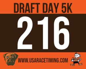 Draft Day 5k Custom Cleveland Browns Race Bibs With Brownie The Elf and Dawg Pound Dog - Draft Day 5k at Putinbay